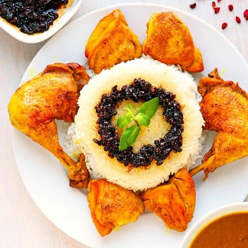 Zereshk Polo – Berberitzenreis mit Huhn