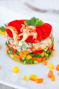 Flusskrebs-Salat mit Mango, Papaya und Gurke