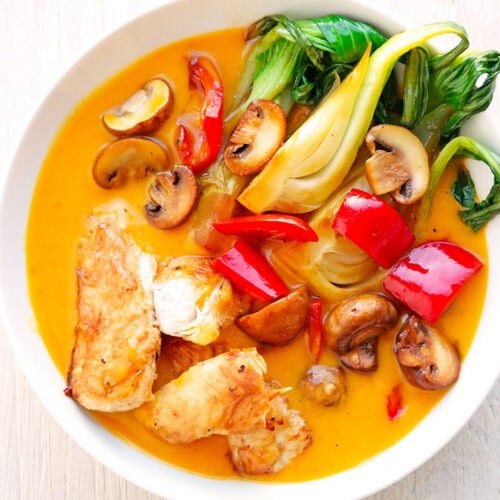 Aromatische Mangosoße mit Huhn + Gemüse