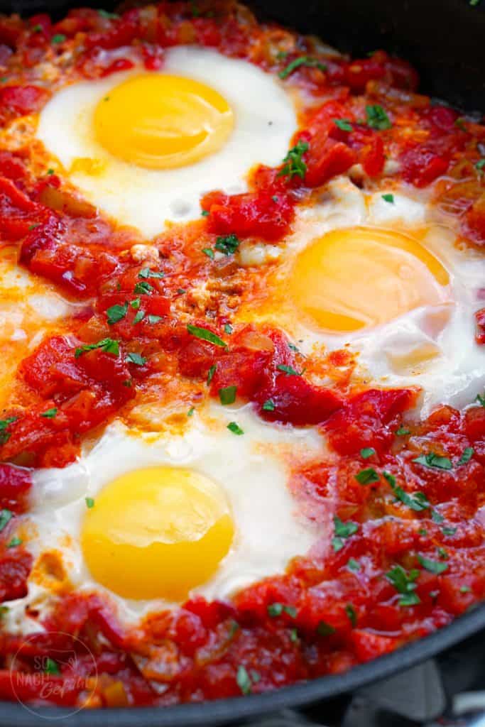 Shakshuka - gebackene Eier in würziger Soße