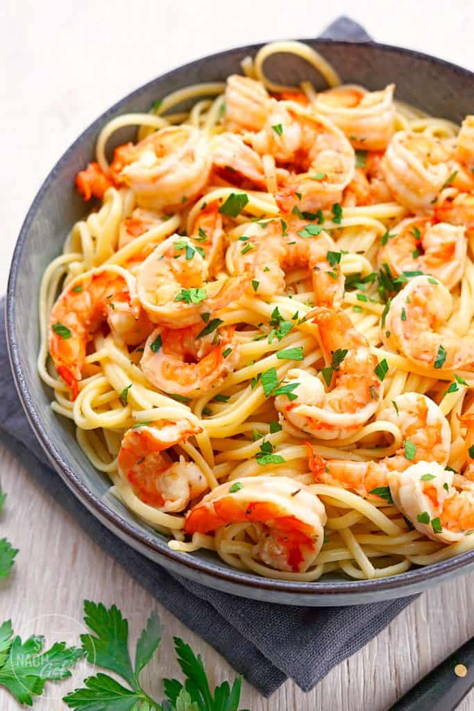 Cremige Garnelen mit Pasta
