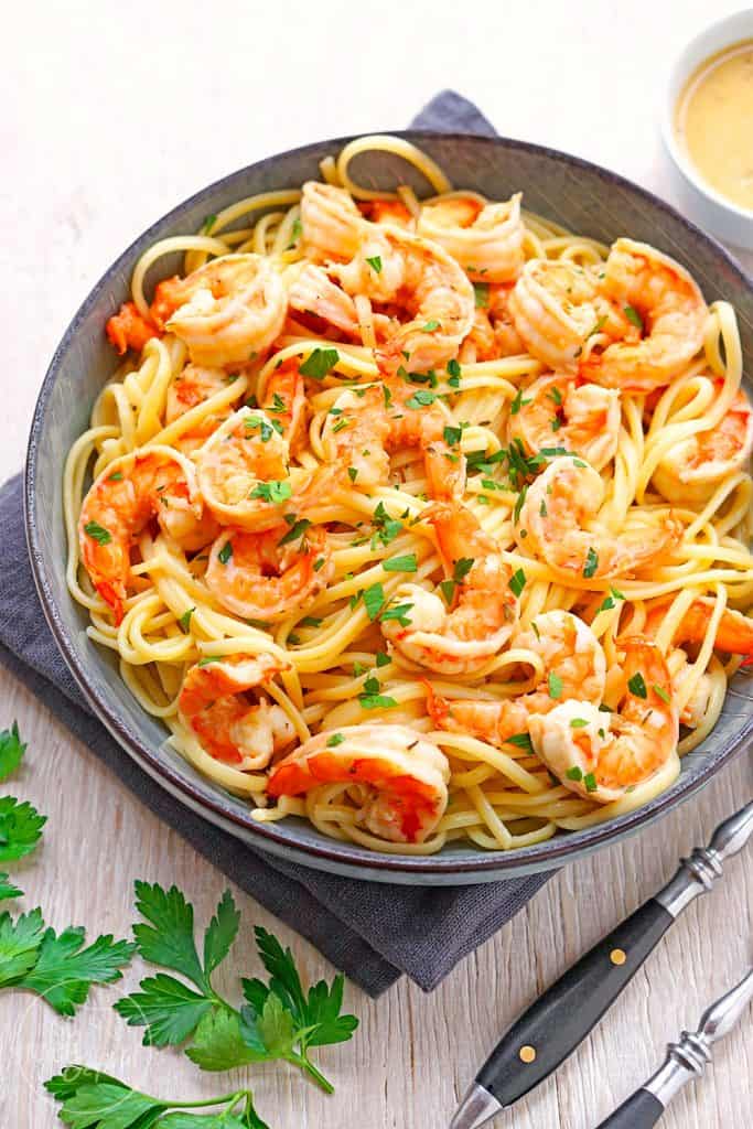 Cremige Garnelen mit Pasta