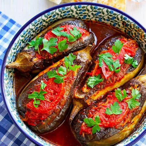 Imam Bayıldı - Geschmorte Auberginen, vegetarisch