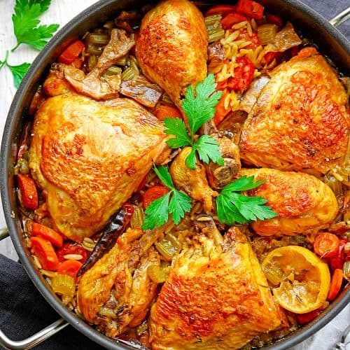 Ofengeschmortes Huhn mit Steinpilzen und Zimt