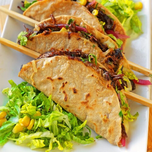 Tacos mit geschmorten Ochsenschwanz gefüllt